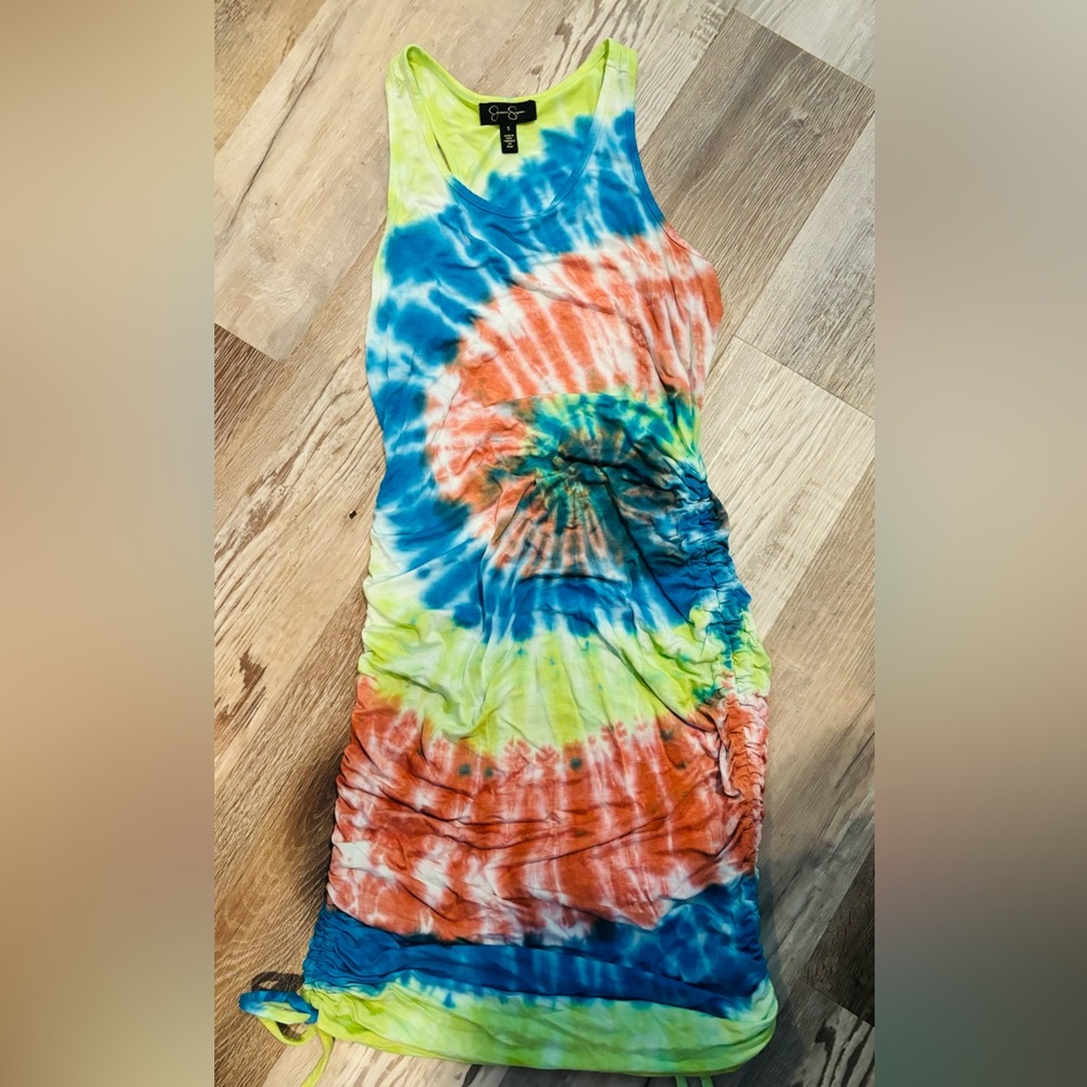 Jessica Simpson Tye Dye tank dress with drawstring sides size small